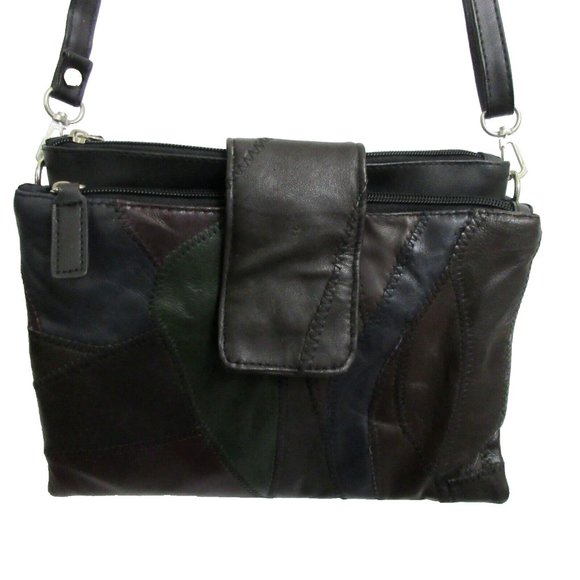 Cross Body Bag Patched Leather Outer Adjustable Strap Multiple Compartments NWOT - Picture 1 of 12